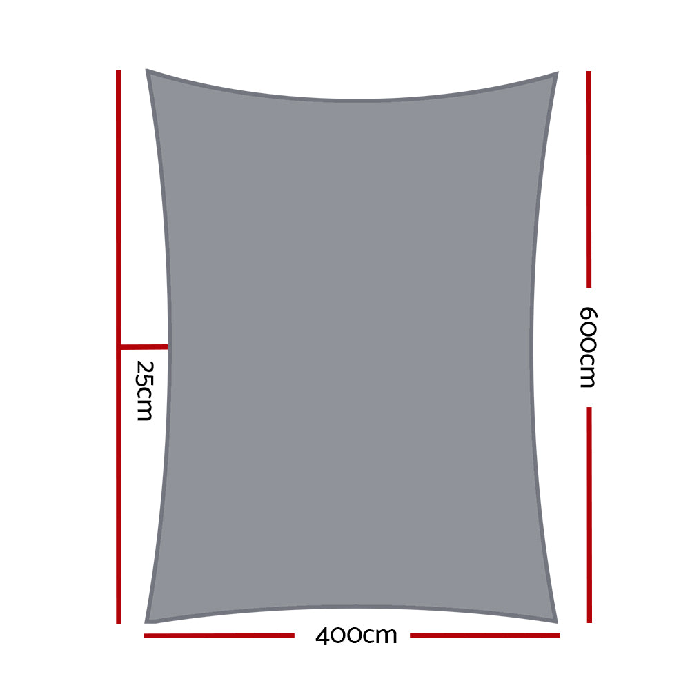 Shade Sail 4x6m Rectangle 280GSM 98% Grey Shade Cloth