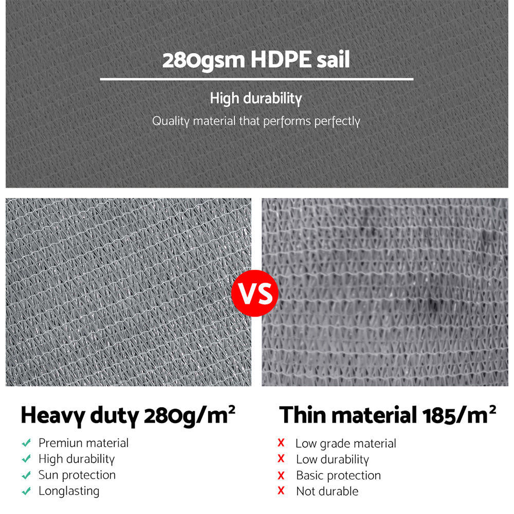 Shade Sail 4x6m Rectangle 280GSM 98% Grey Shade Cloth