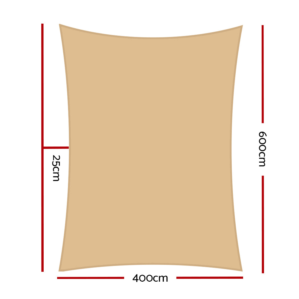 Shade Sail 4x6m Rectangle 280GSM 98% Sand Shade Cloth