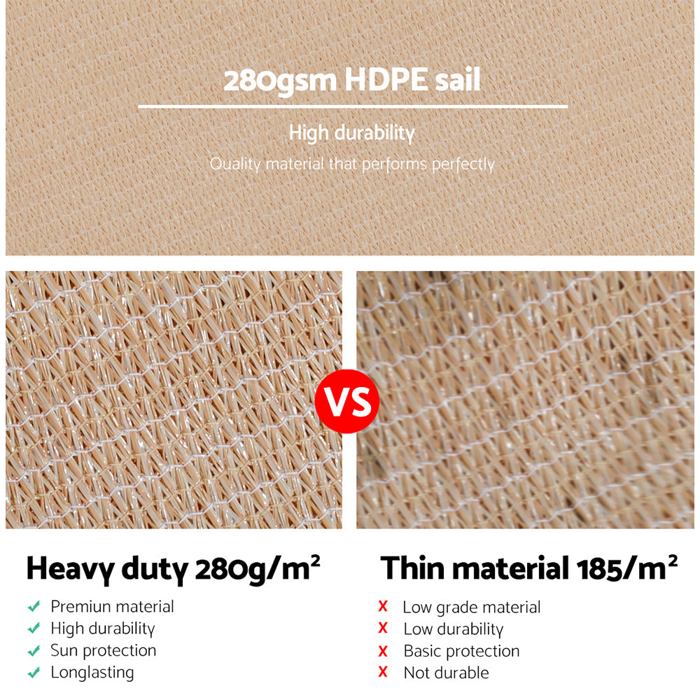 Shade Sail 4x6m Rectangle 280GSM 98% Sand Shade Cloth