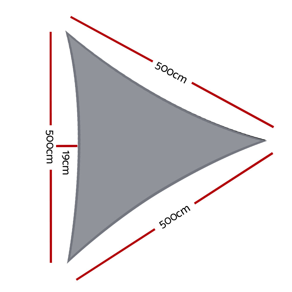 Shade Sail 5x5x5m Triangle 280GSM 98% Grey Shade Cloth