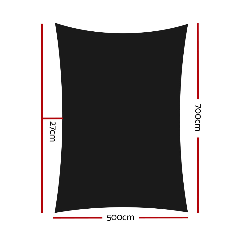 Shade Sail 5x7m Rectangle 280GSM 98% Black Shade Cloth