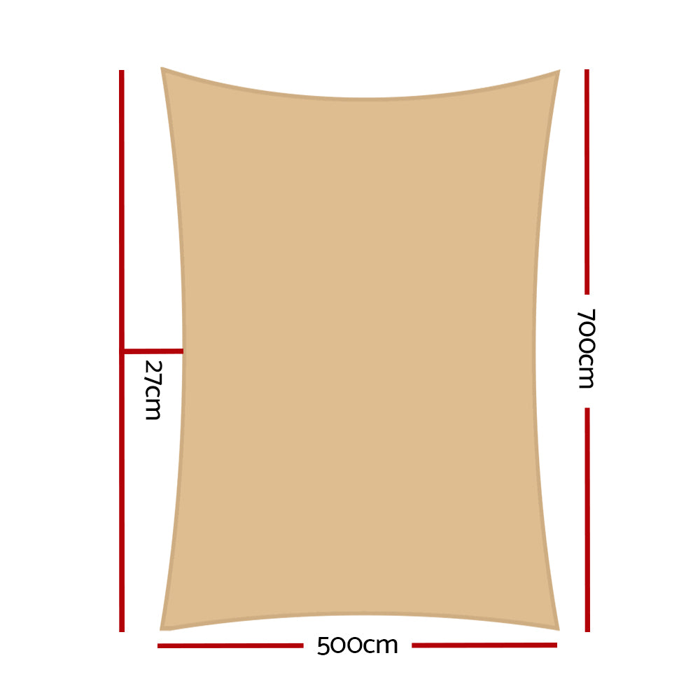 Shade Sail 5x7m Rectangle 280GSM 98% Sand Shade Cloth