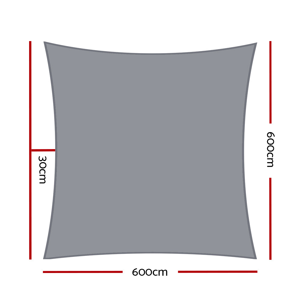 Shade Sail 6x6m Rectangle 280GSM 98% Grey Shade Cloth
