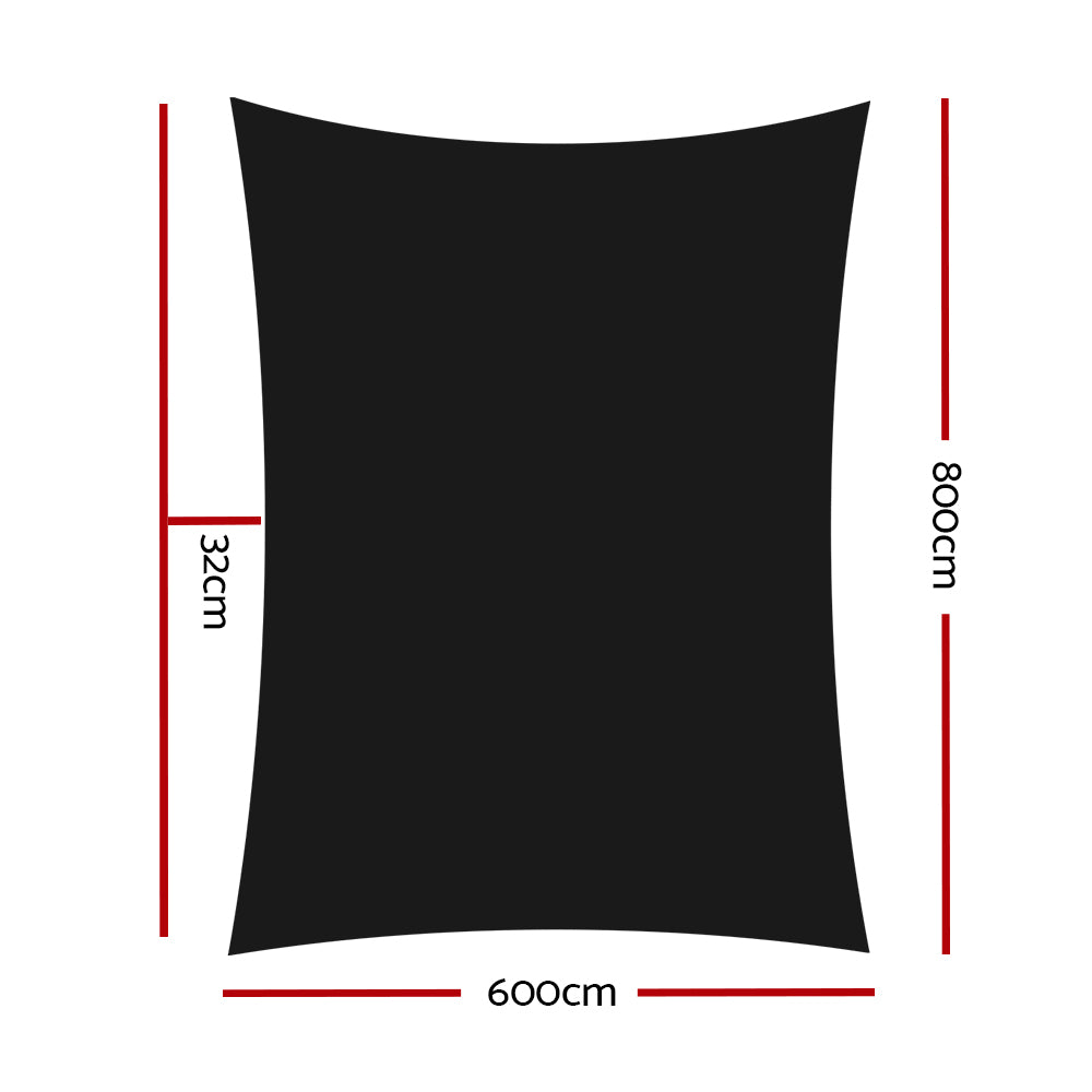 Shade Sail 6x8m Rectangle 280GSM 98% Black Shade Cloth