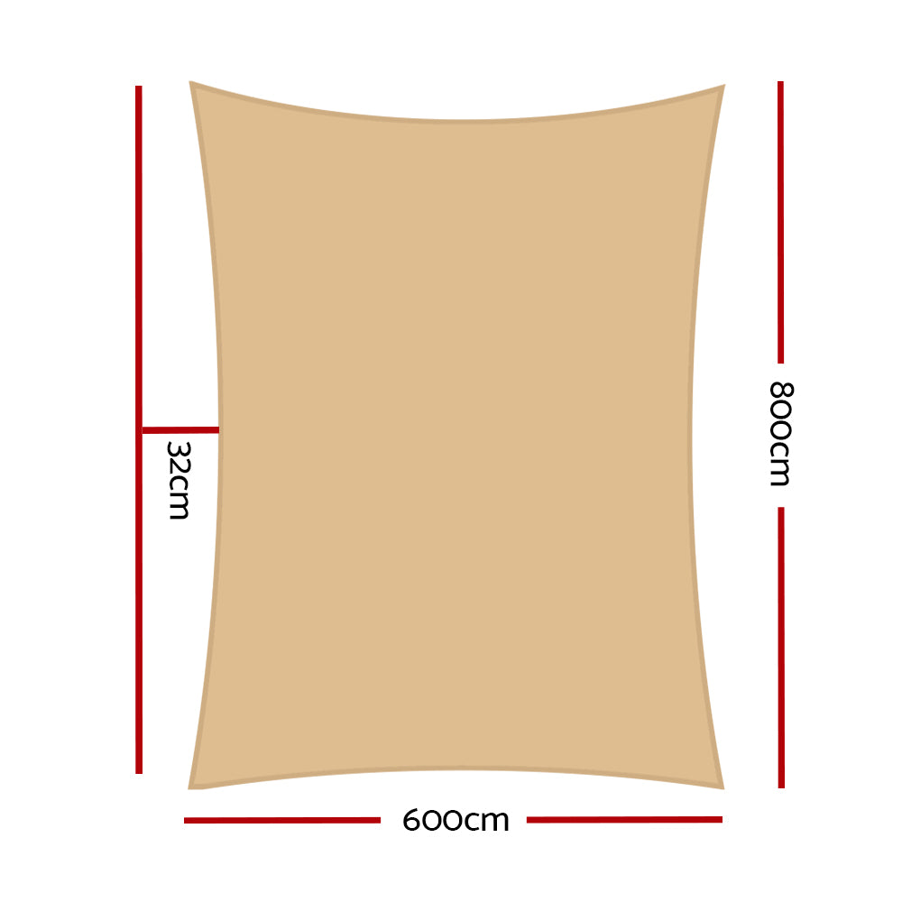 Shade Sail 6x8m Rectangle 280GSM 98% Sand Shade Cloth