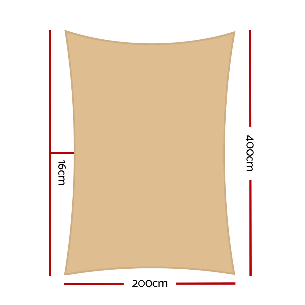 Shade Sail 2x4m Rectangle 185GSM 95% Sand Shade Cloth