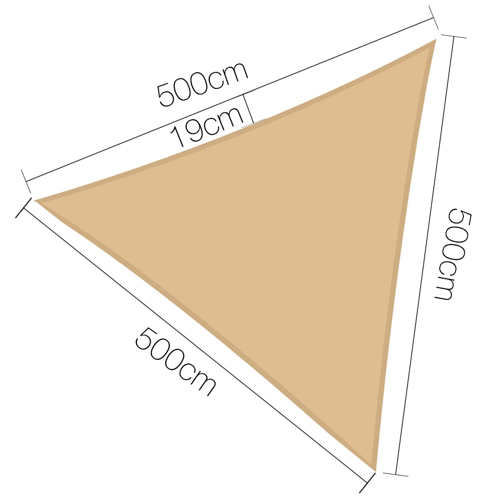 Shade Sail 5x5x5m Triangle 185GSM 95% Sand Shade Cloth