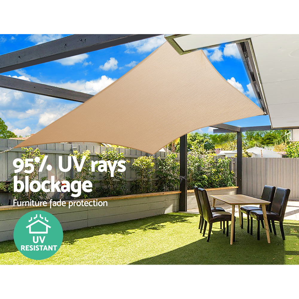 Shade Sail 6x6m Rectangle 185GSM 95% Sand Shade Cloth