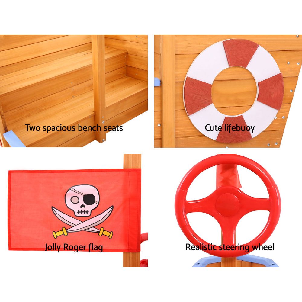 Kids Sandpit Wooden Boat Sand Pit with Canopy Bench Seat Beach Toys 165cm