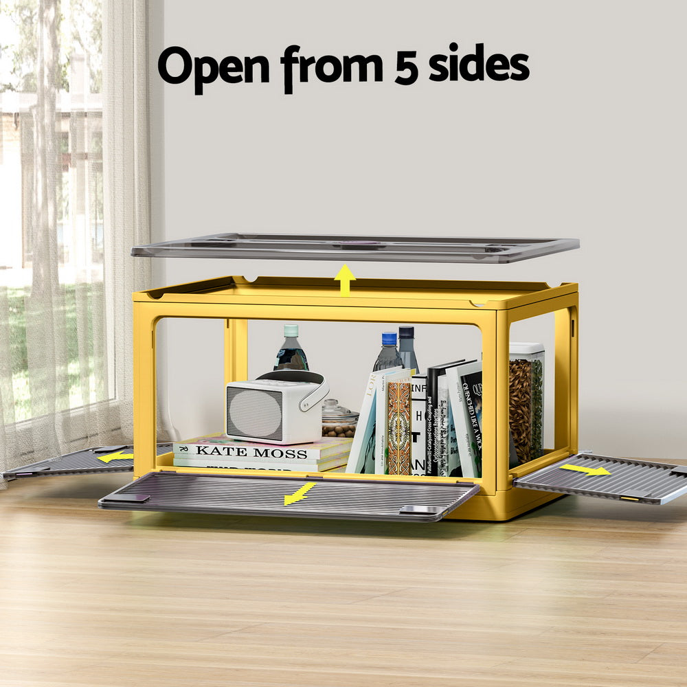 Storage Box Container Foldable Stackable 5 Sides Open Transparent 115L