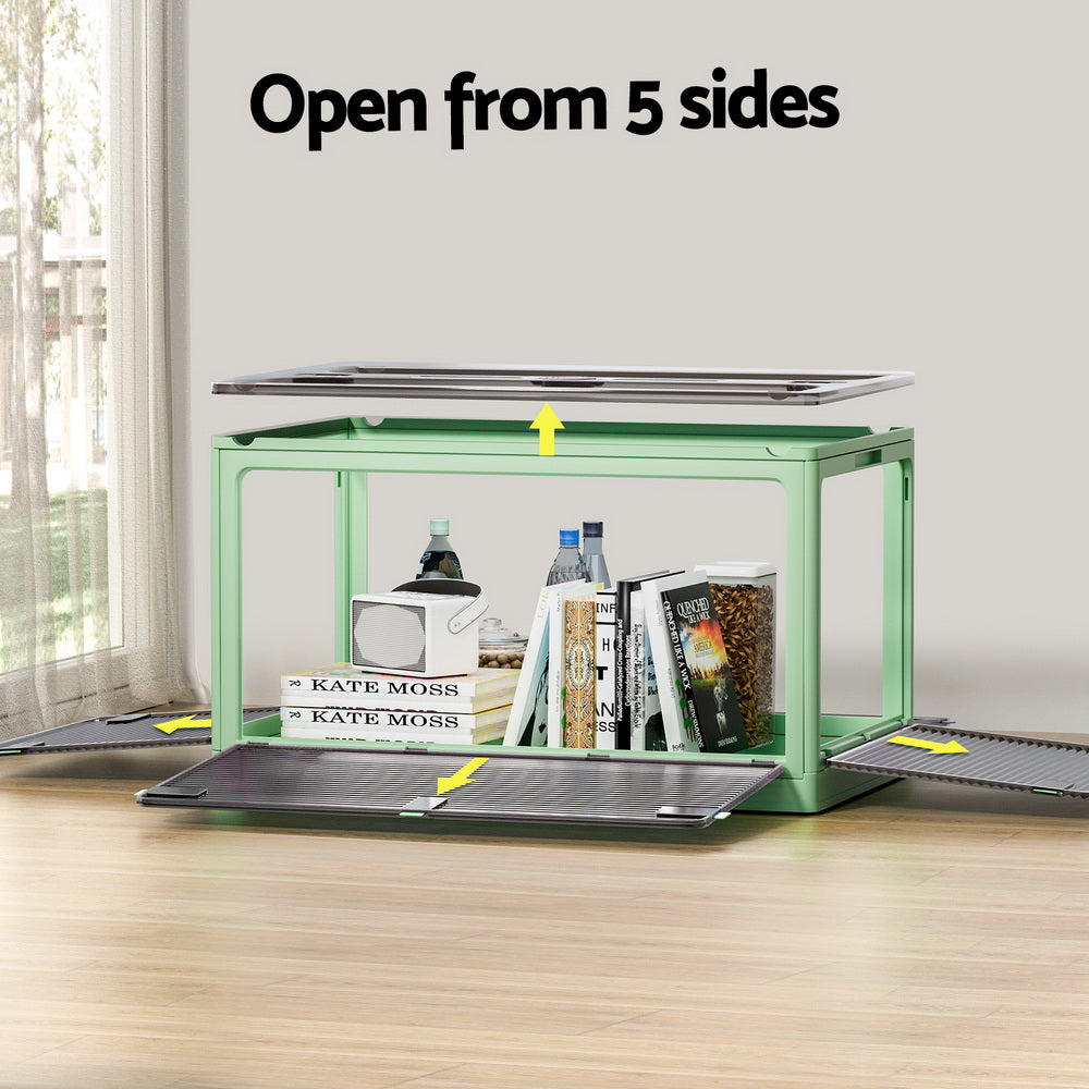 Storage Box Container Foldable Stackable 5 Sides Open Transparent 140L