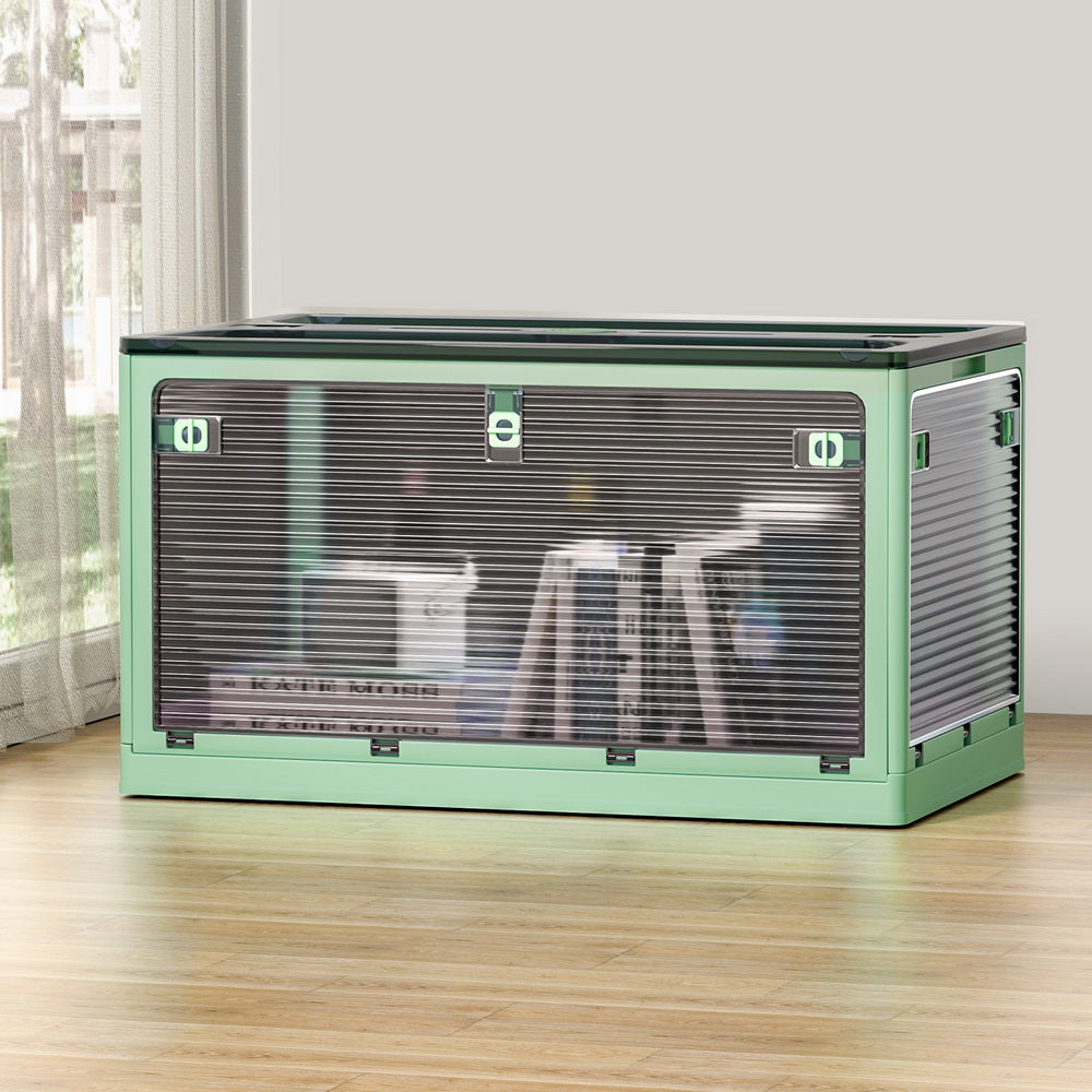 Storage Box Container Foldable Stackable 5 Sides Open Transparent 140L