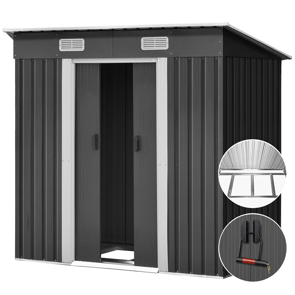 Garden Shed 1.94x1.21M w/Metal Base Sheds Outdoor Storage Tool Steel House Sliding Door