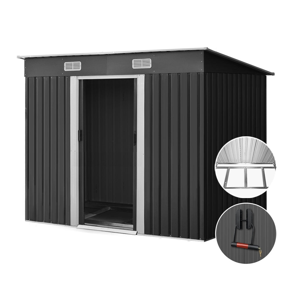 Garden Shed 2.38x1.31M w/Metal Base Sheds Outdoor Storage Tool Workshop Sliding Door