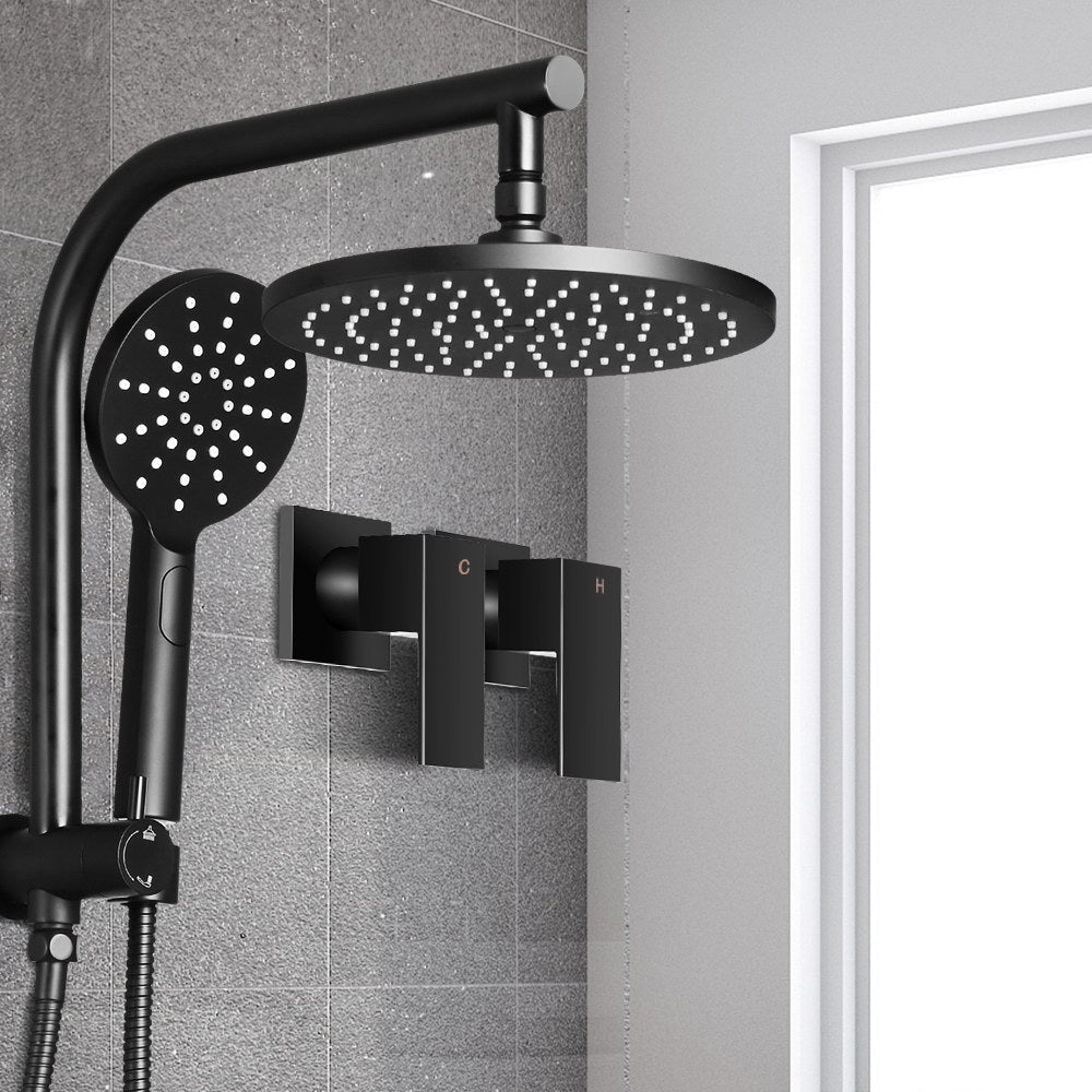 9 Rain Shower Head Set Handheld Round High Pressure Twins Tap Black