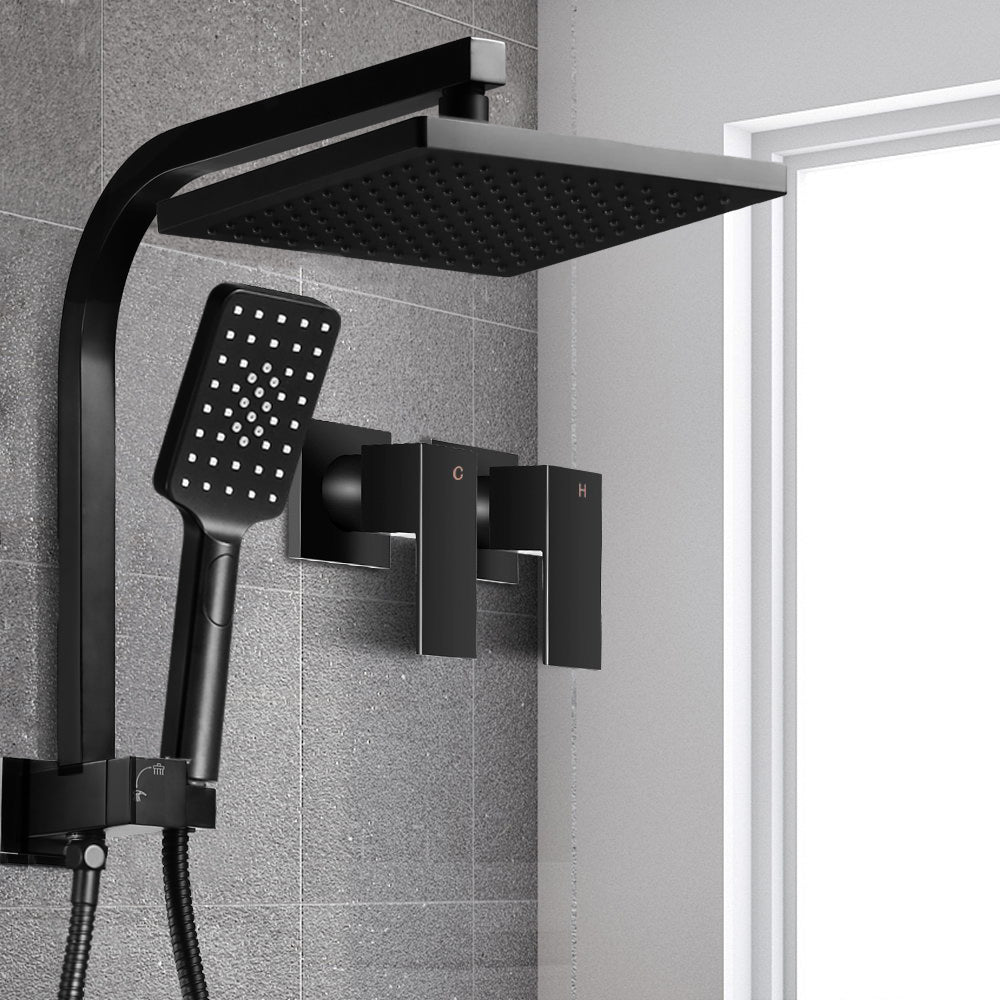 8 Rain Shower Head Set Handheld Square High Pressure Twins Tap Black
