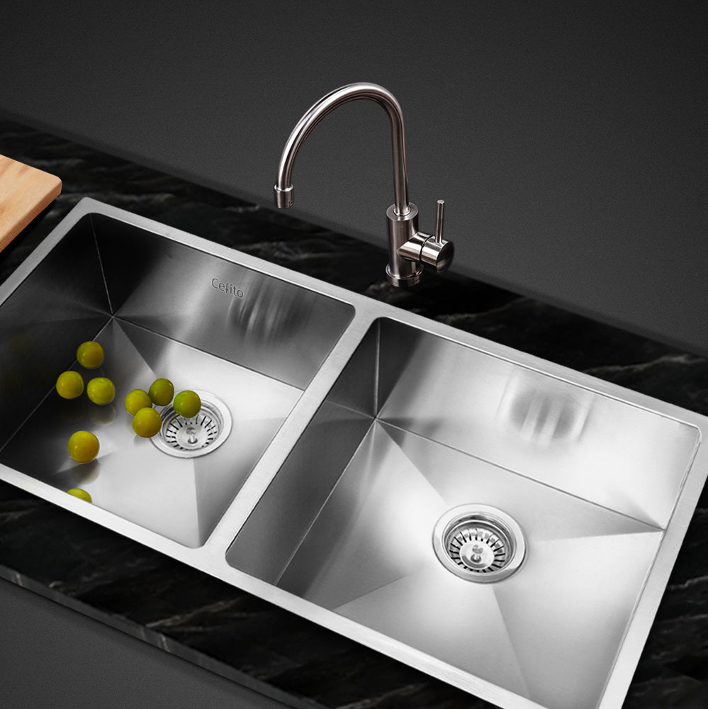 Kitchen Sink 86X44CM Stainless Steel Basin Double Bowl Silver
