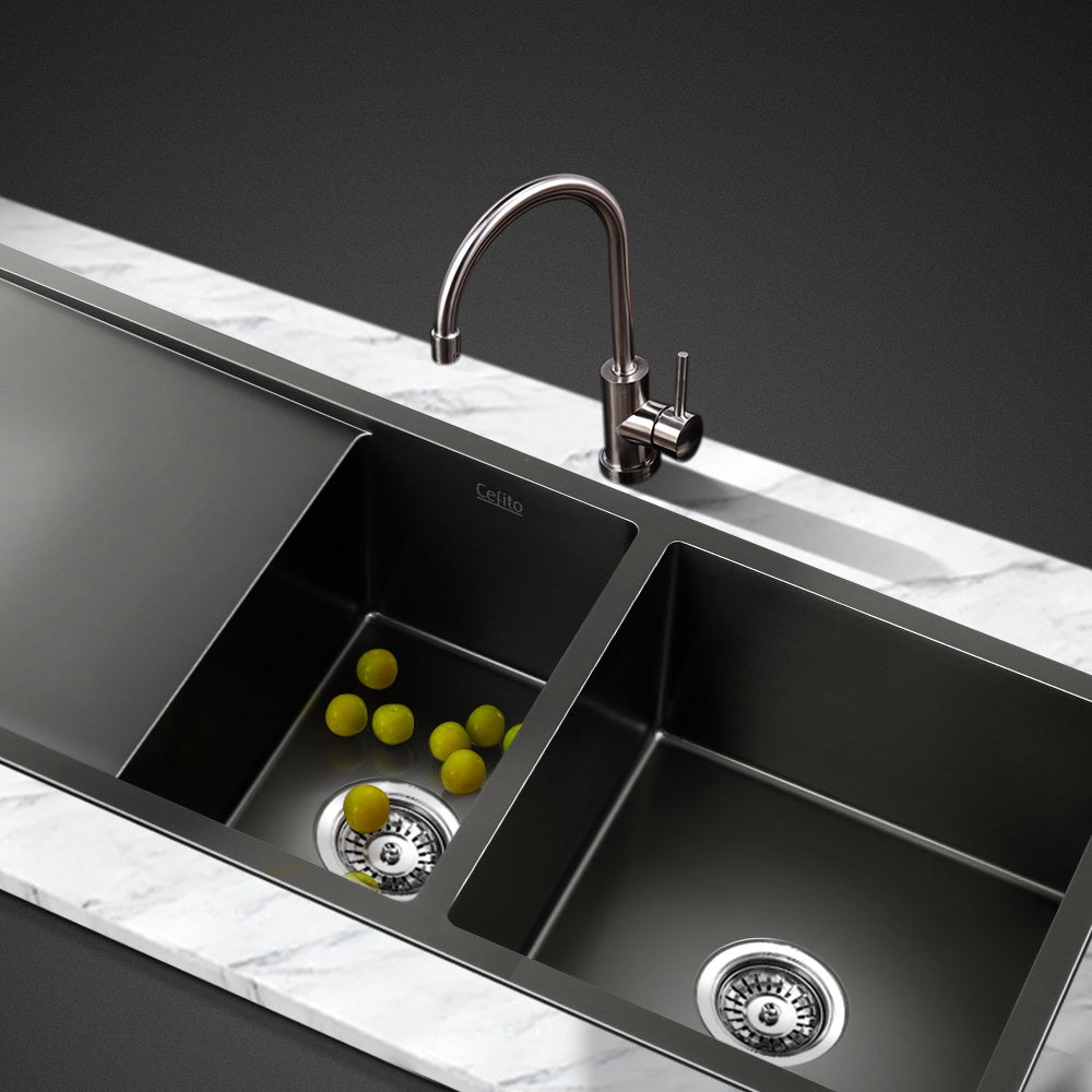 Kitchen Sink 100X45CM Stainless Steel Basin Double Bowl Black