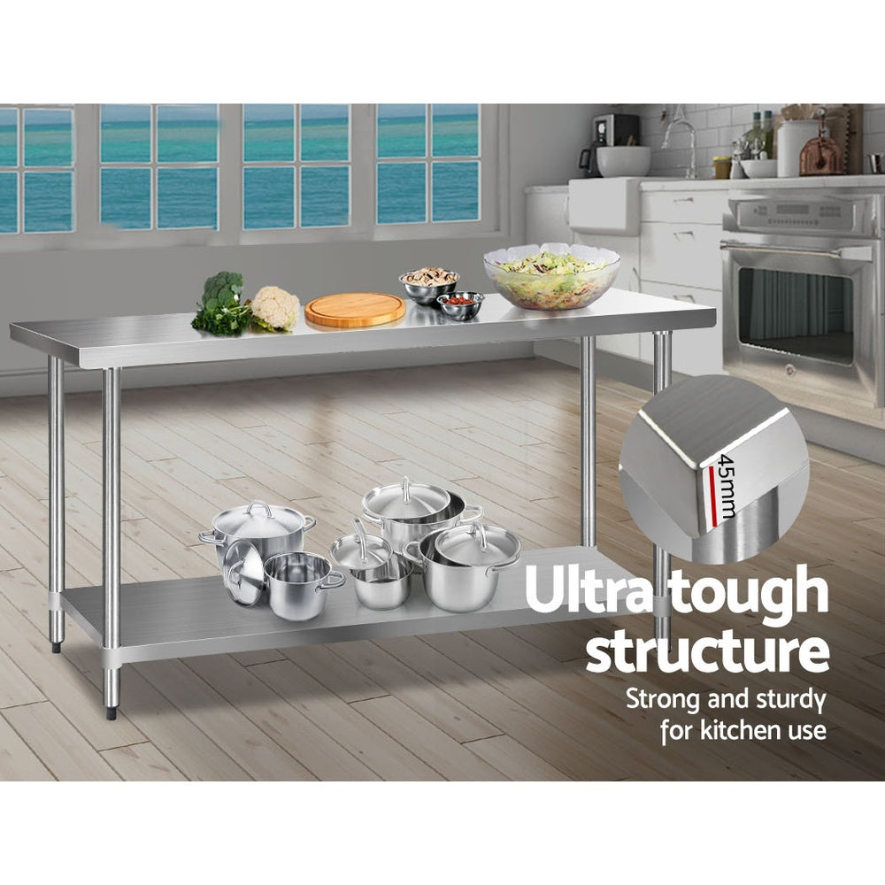 1829x610mm Stainless Steel Kitchen Bench 304