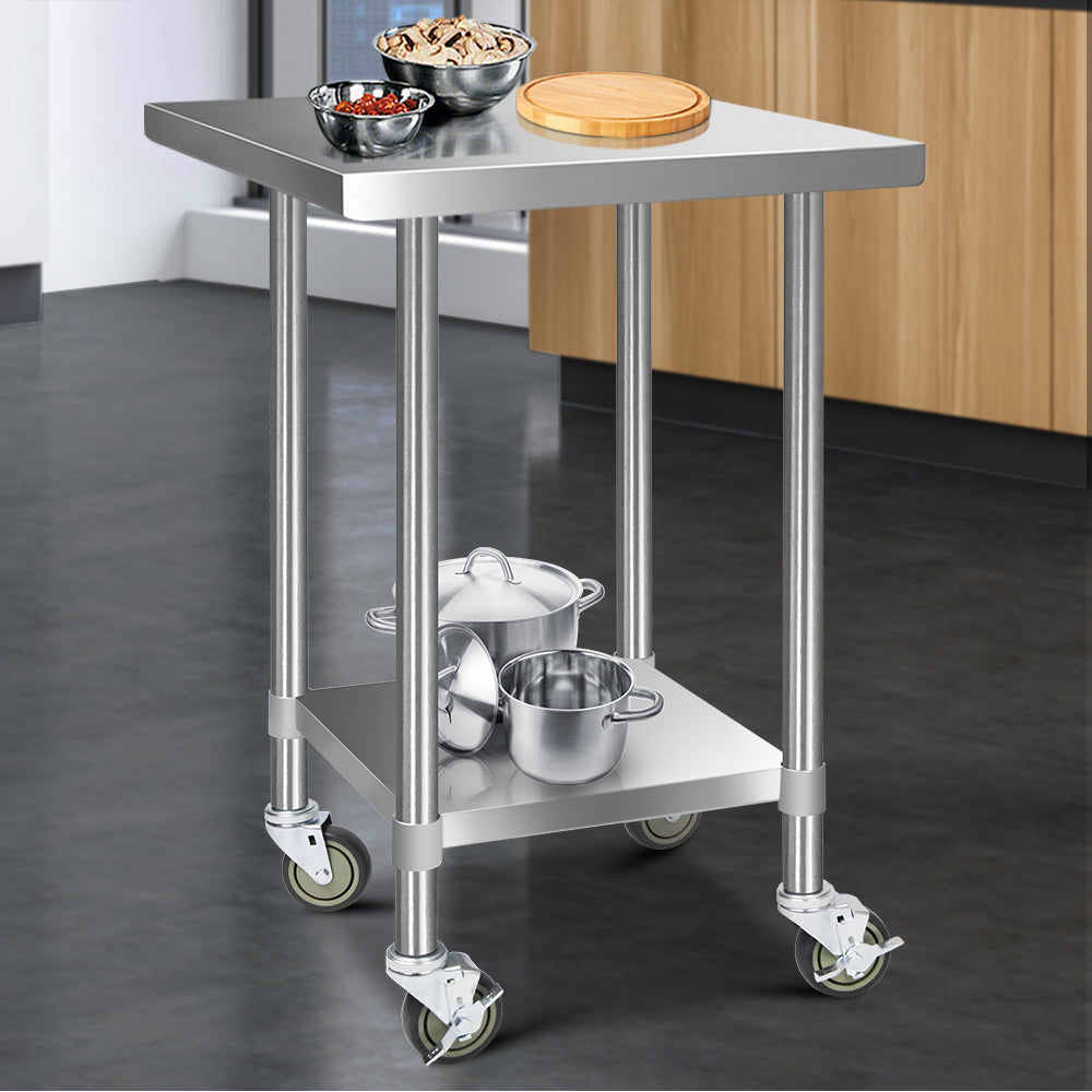 760x760mm Stainless Steel Kitchen Bench with Wheels 430