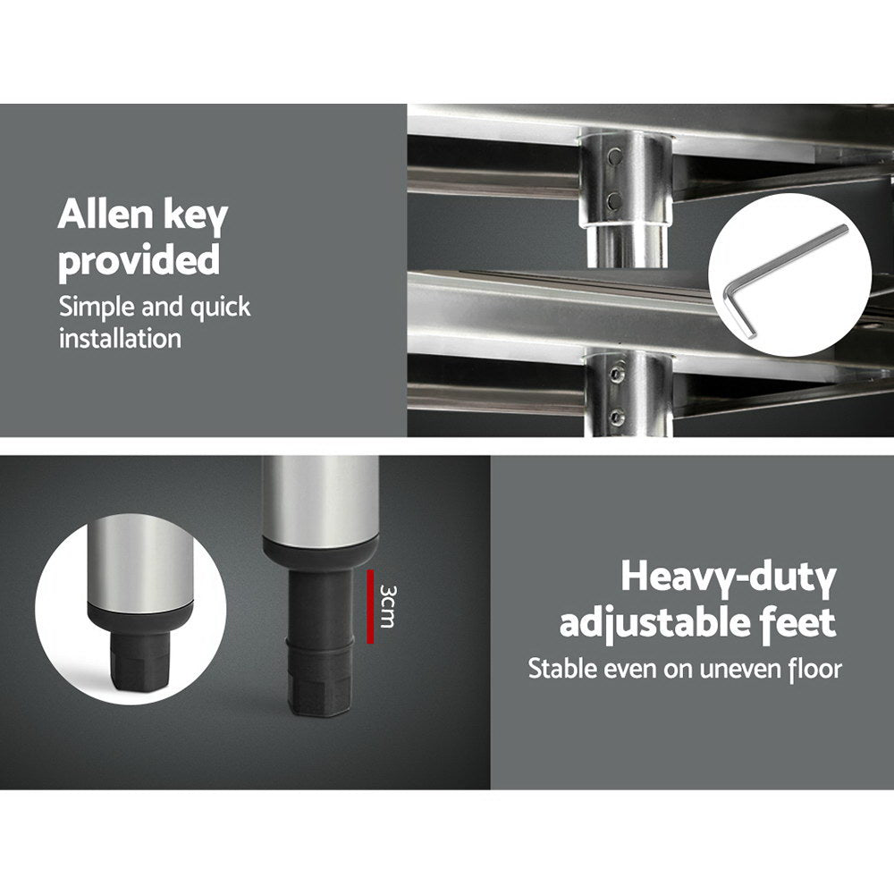 1829x760mm Stainless Steel Kitchen Bench with Wheels 430