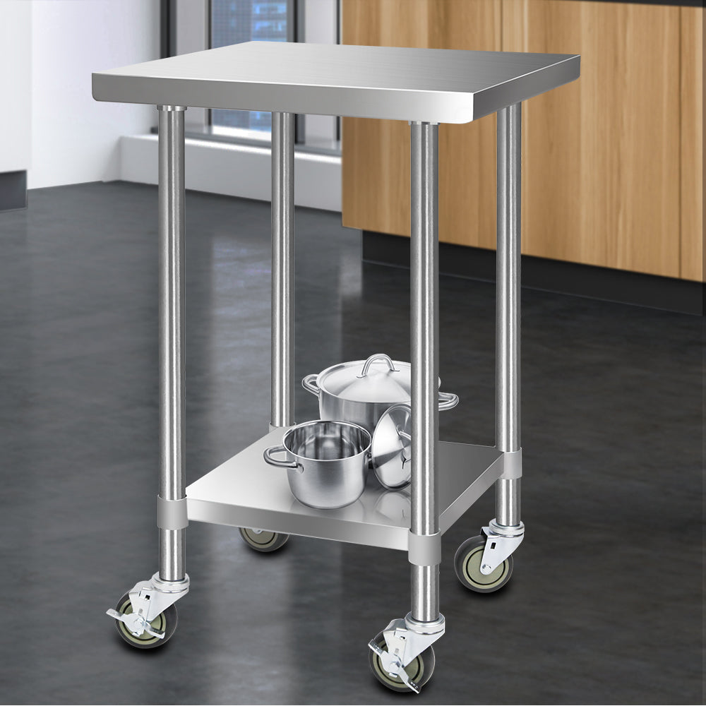 610x610mm Stainless Steel Kitchen Bench with Wheels 430