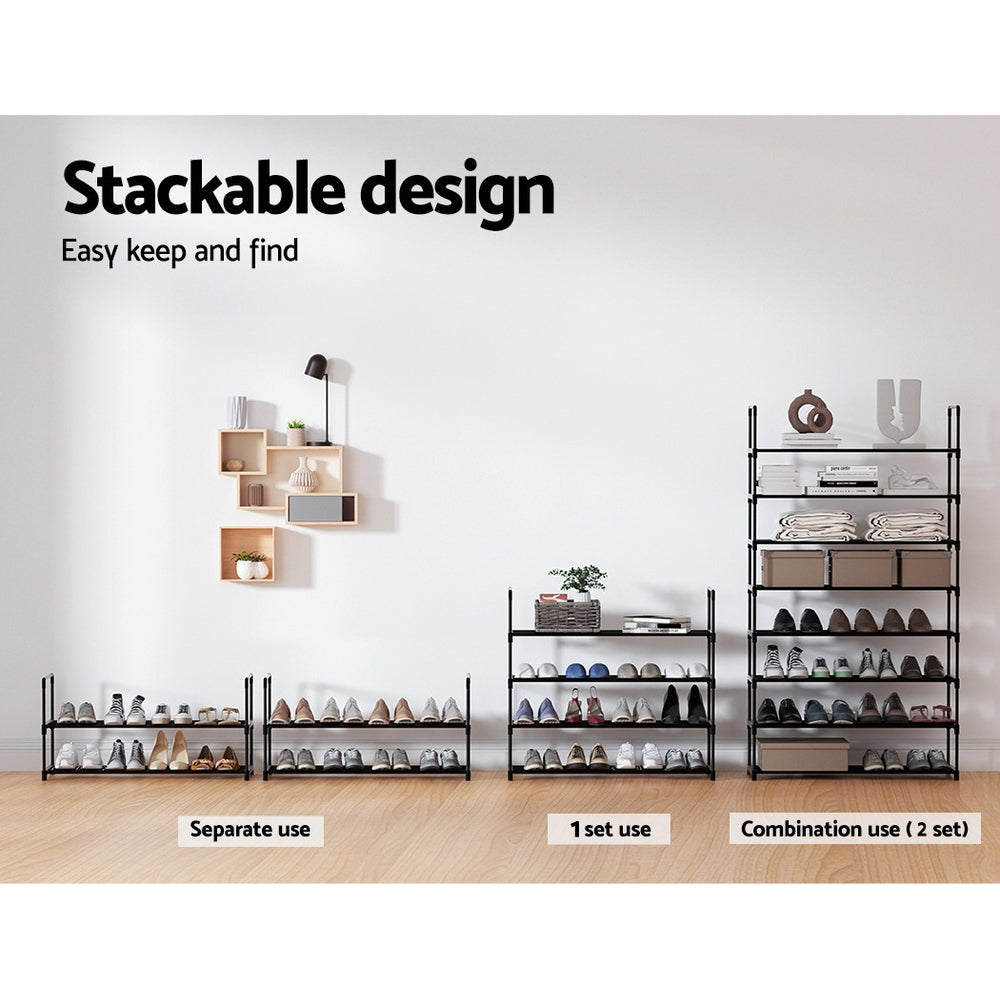 Shoe Rack 4-tier 16 Pairs Stackable Black