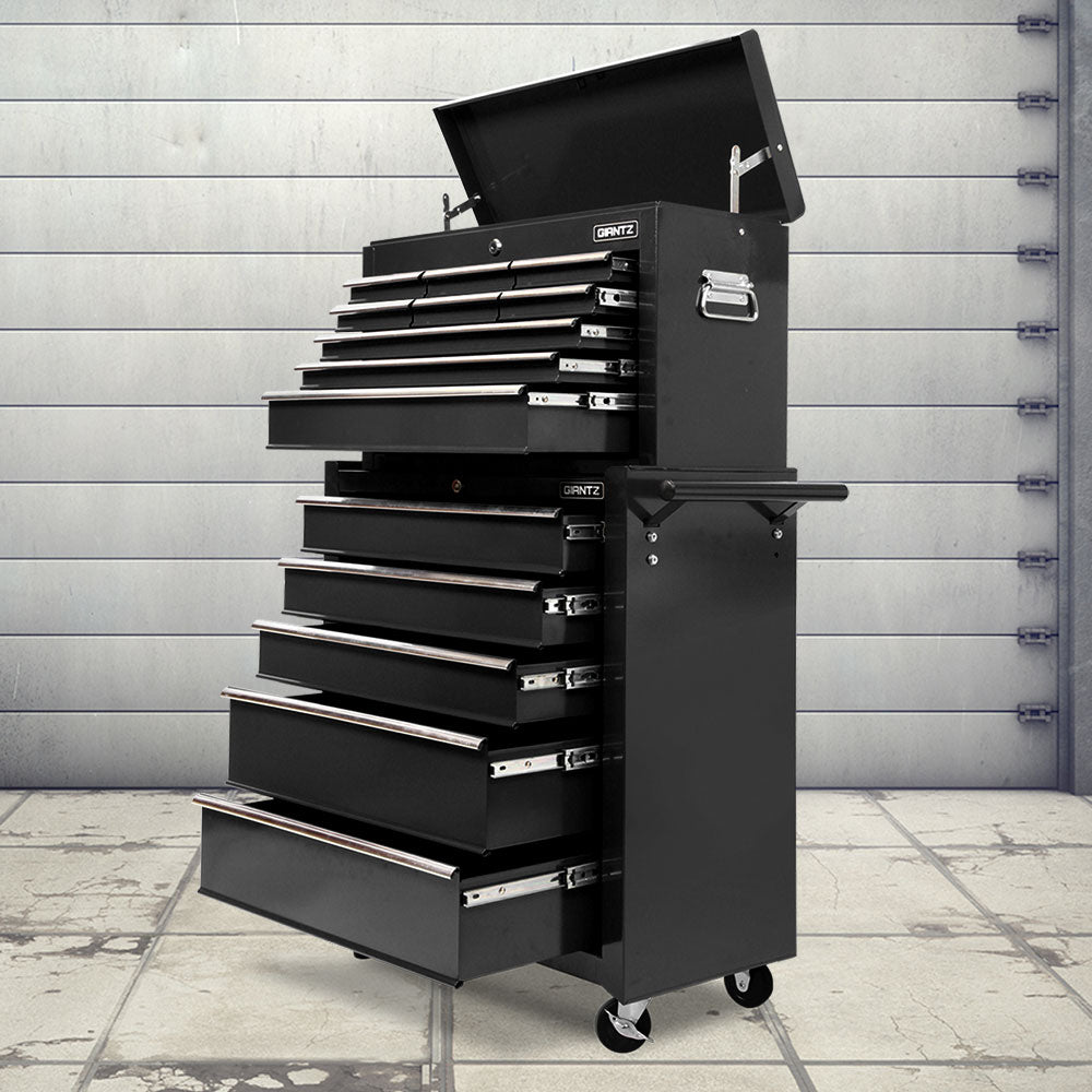 14 Drawer Tool Box Cabinet Chest Mechanic Garage Storage Trolley Black