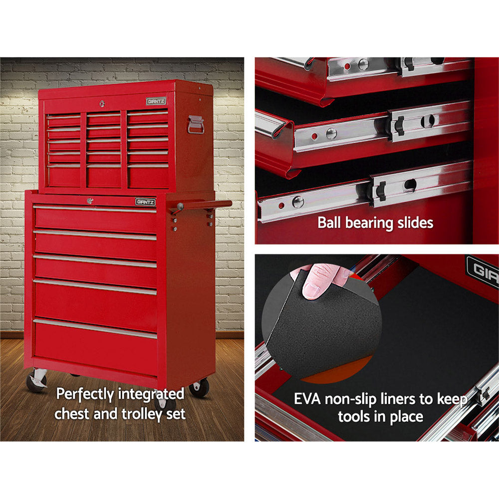 14 Drawer Tool Box Cabinet Chest Mechanic Garage Storage Trolley Red