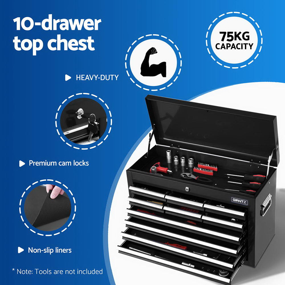 15 Drawers Tool Chest Trolley Toolbox 2-in-1 Storage Black
