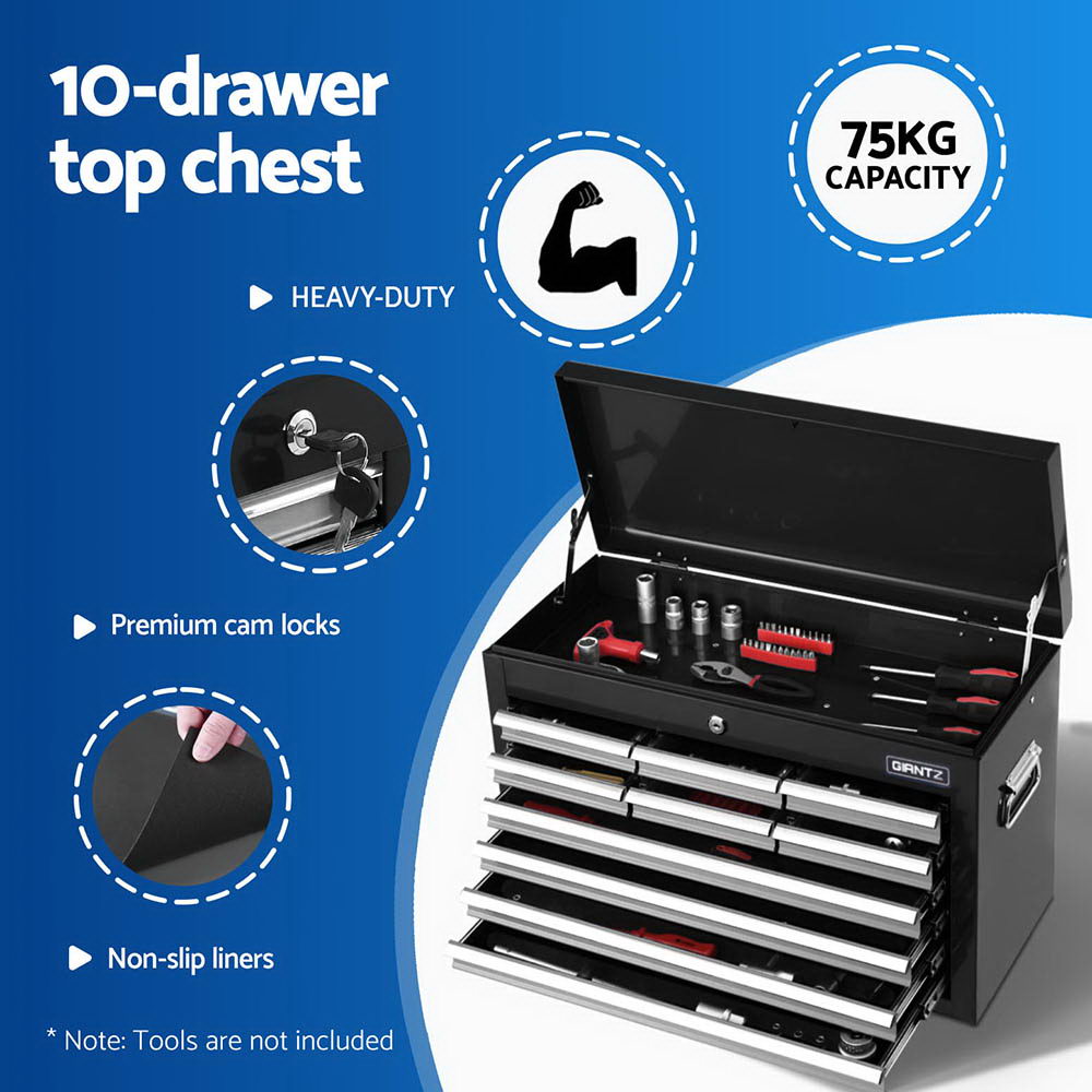 15 Drawers Tool Chest Trolley Toolbox 2-in-1 Storage Black& Grey