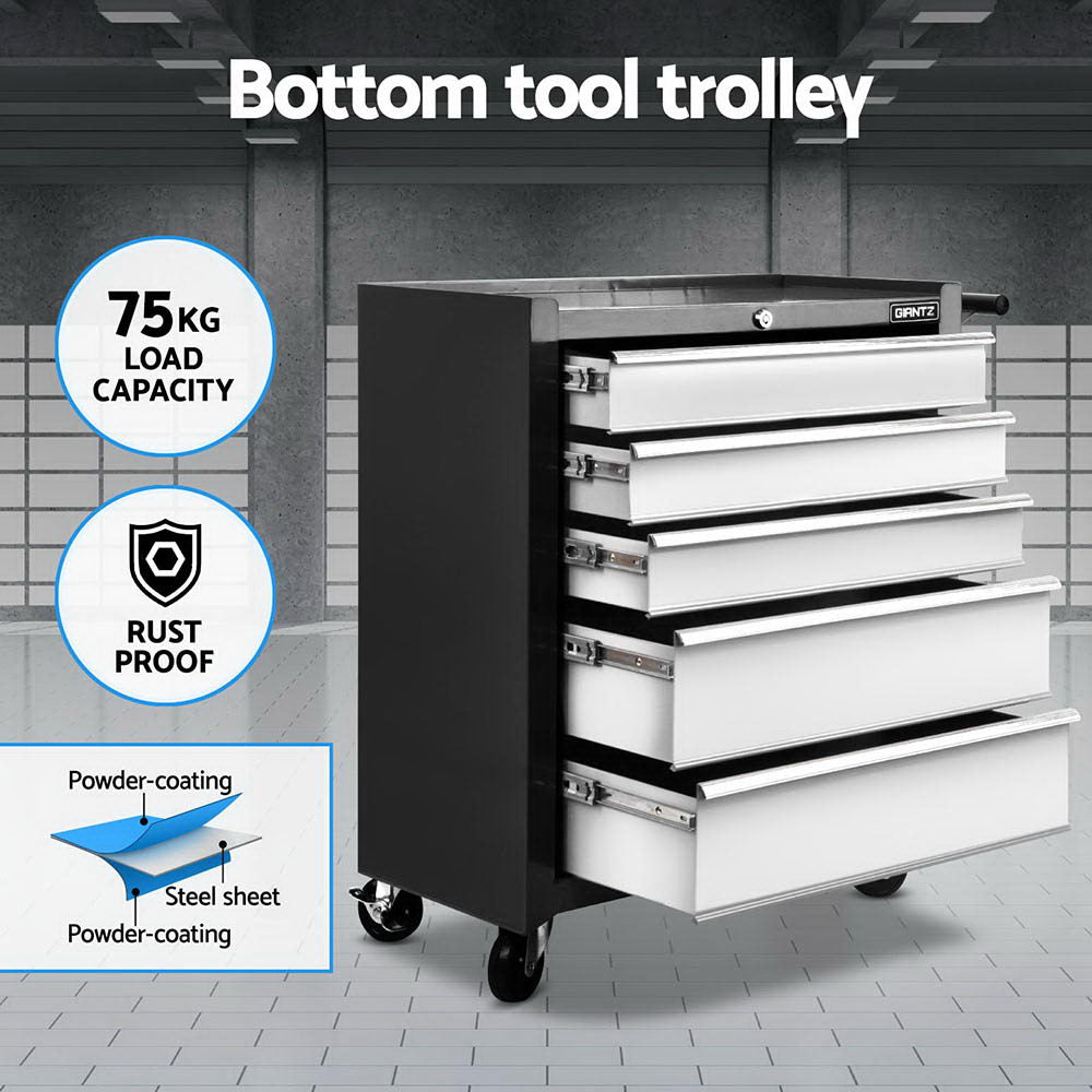 15 Drawers Tool Chest Trolley Toolbox 2-in-1 Storage Black& Grey