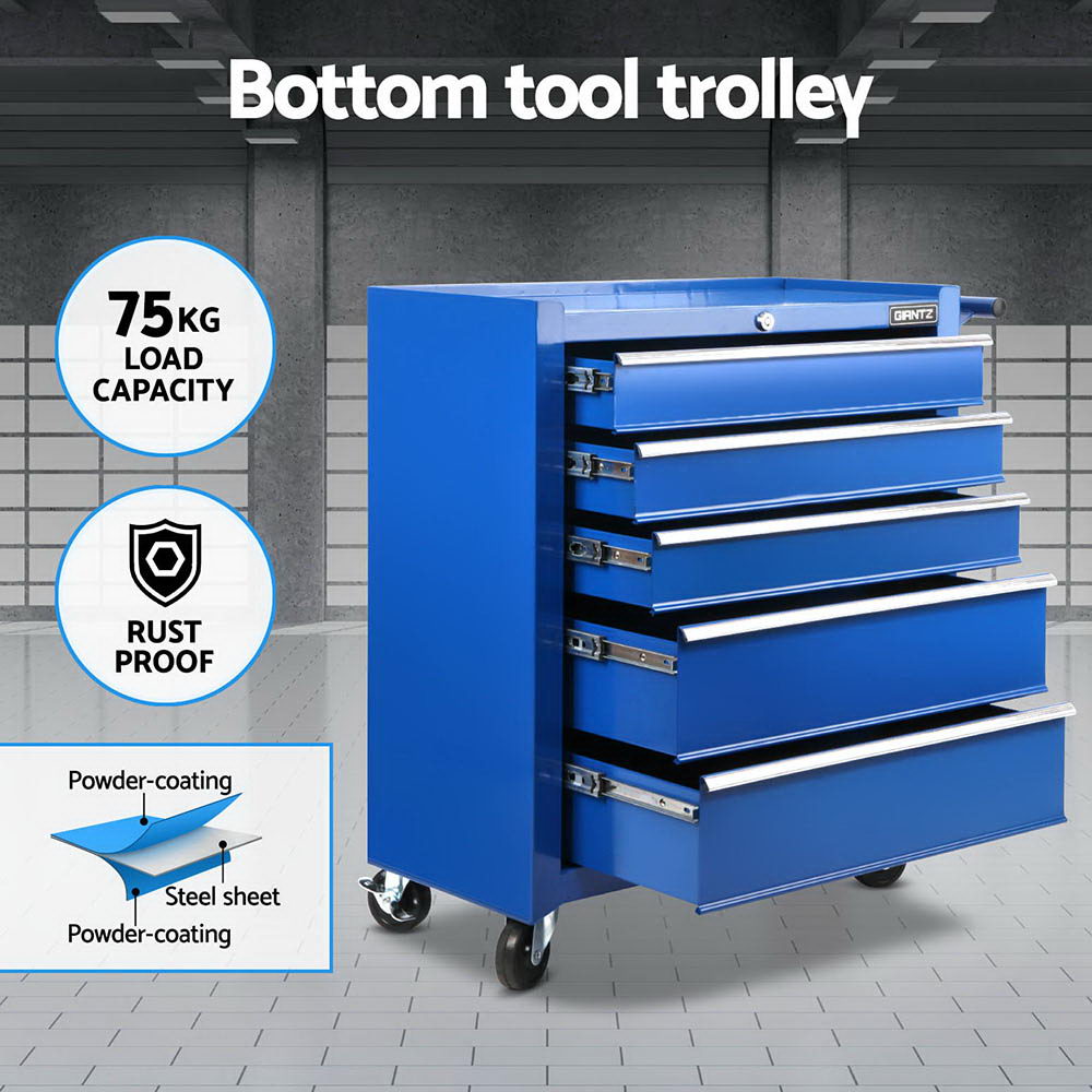 15 Drawers Tool Chest Trolley Toolbox 2-in-1 Storage Blue