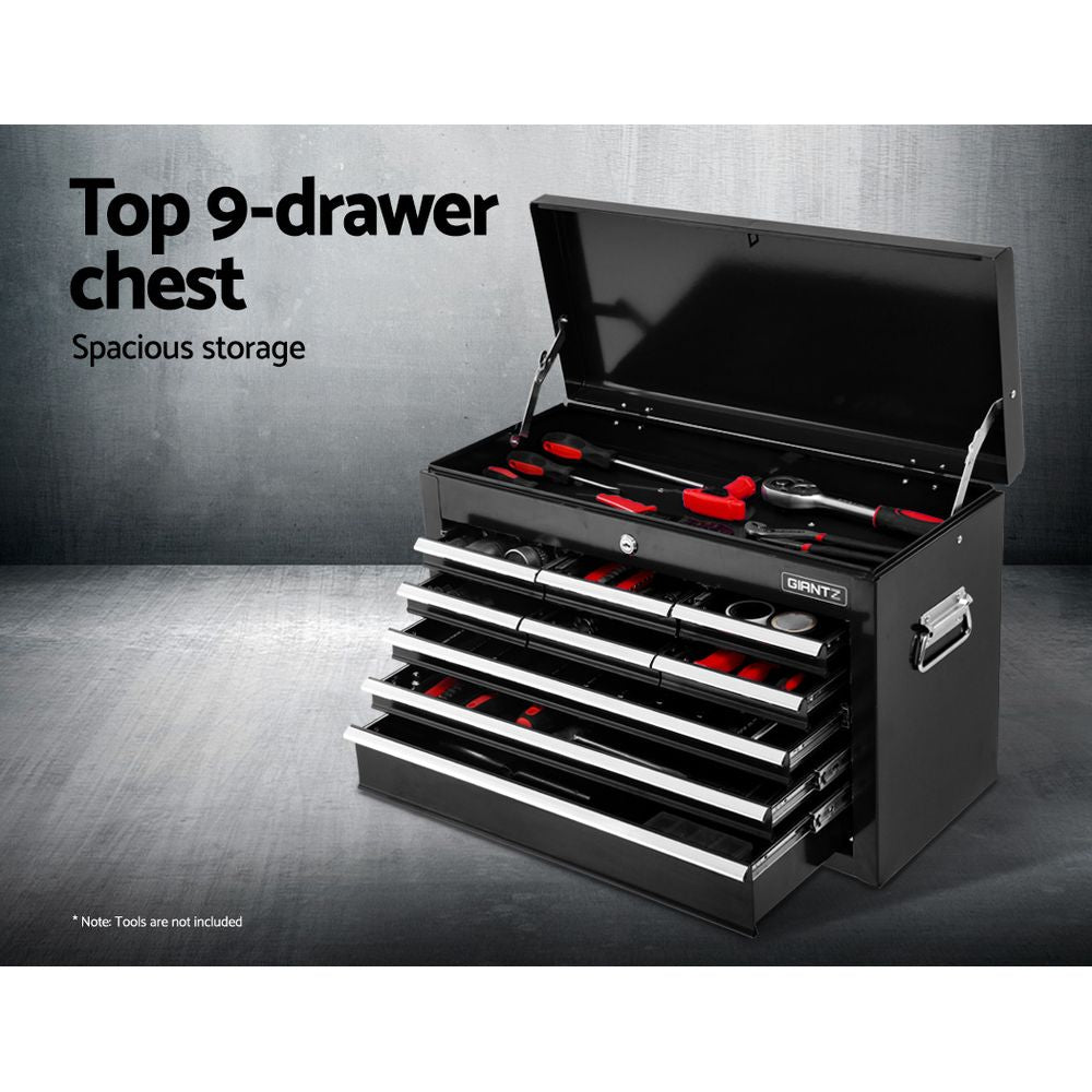 16 Drawer Tool Box Cabinet Chest Trolley Toolbox Garage Storage Black