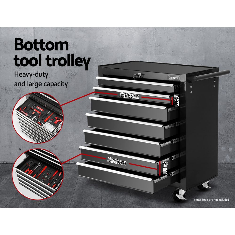 16 Drawer Tool Box Cabinet Chest Trolley Toolbox Garage Storage Black
