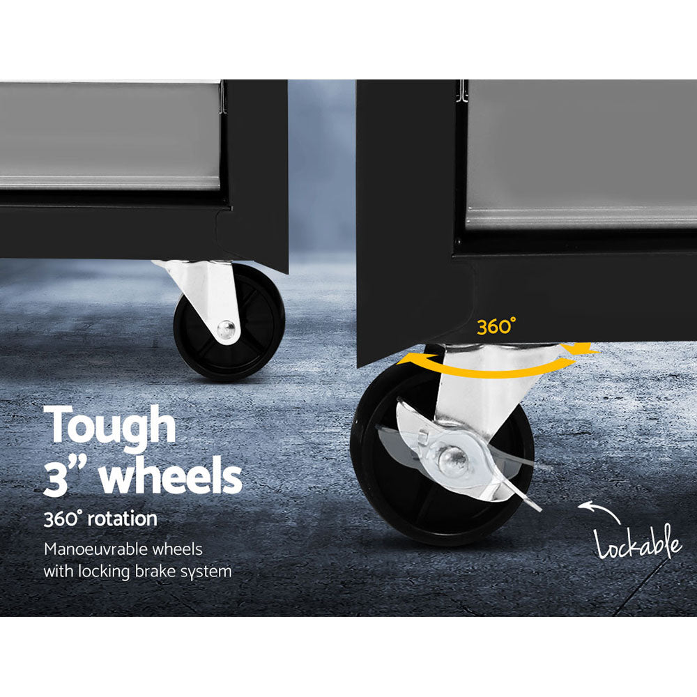 17 Drawer Tool Box Cabinet Chest Trolley Toolbox Garage Storage Box Grey