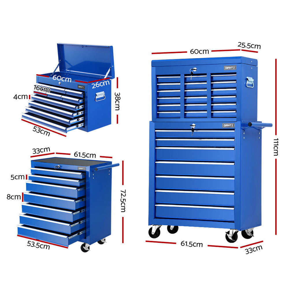 17 Drawer Tool Box Cabinet Chest Trolley Toolbox Garage Storage Box Blue