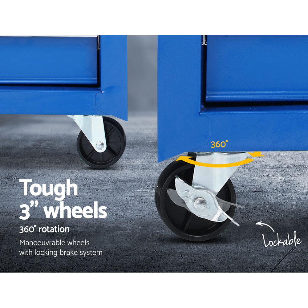 17 Drawer Tool Box Cabinet Chest Trolley Toolbox Garage Storage Box Blue