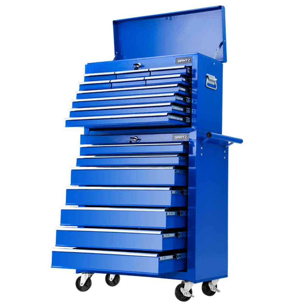 17 Drawer Tool Box Cabinet Chest Trolley Toolbox Garage Storage Box Blue