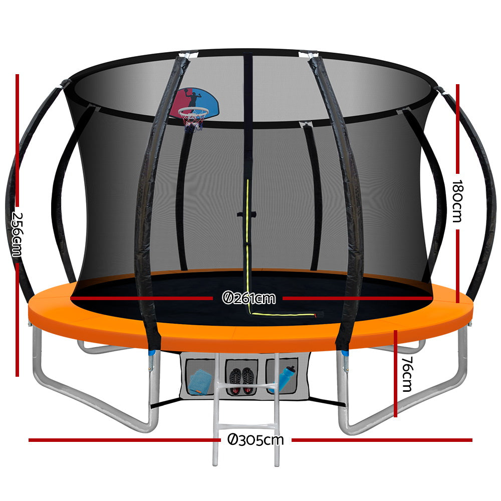 10FT Trampoline for Kids w/ Ladder Enclosure Safety Net Rebounder Orange