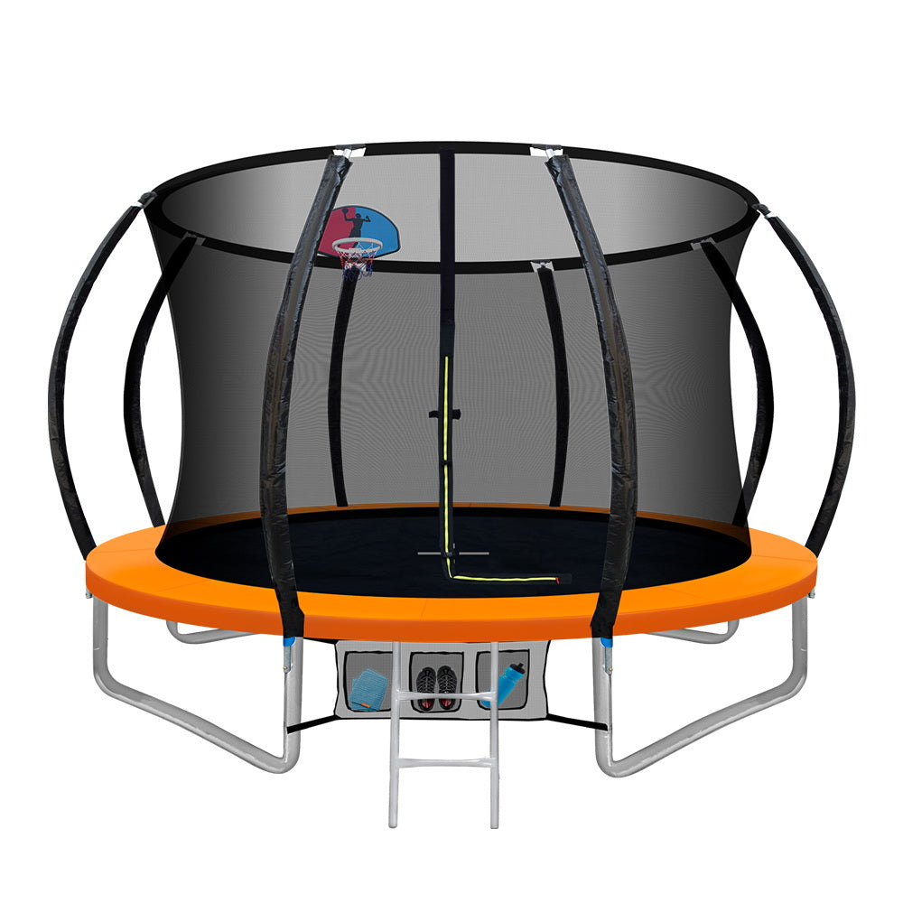 10FT Trampoline for Kids w/ Ladder Enclosure Safety Net Rebounder Orange