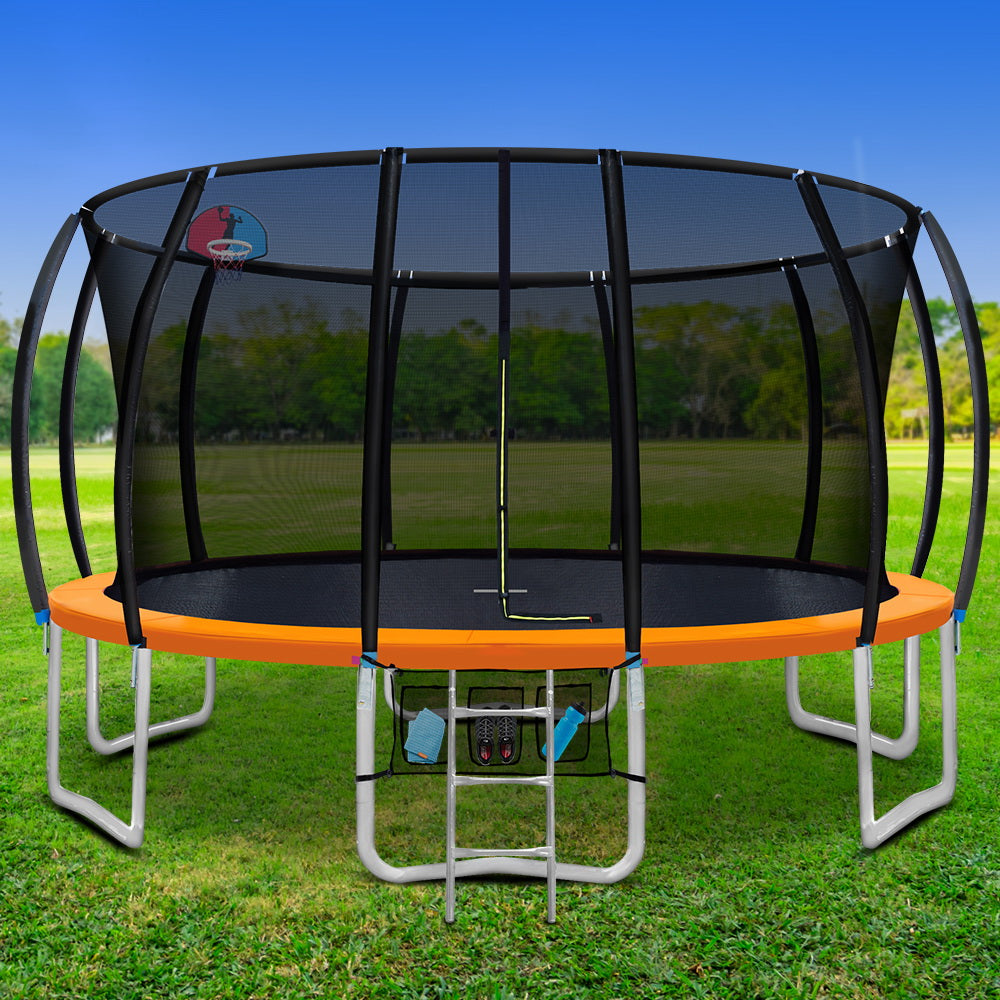 16FT Trampoline for Kids w/ Ladder Enclosure Safety Net Rebounder Orange