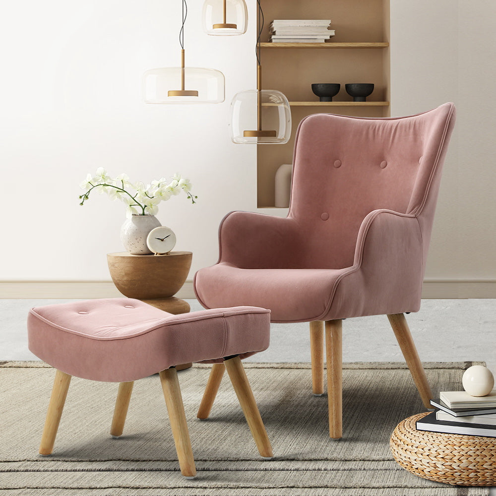Armchair Set with Ottoman Pink Lansar