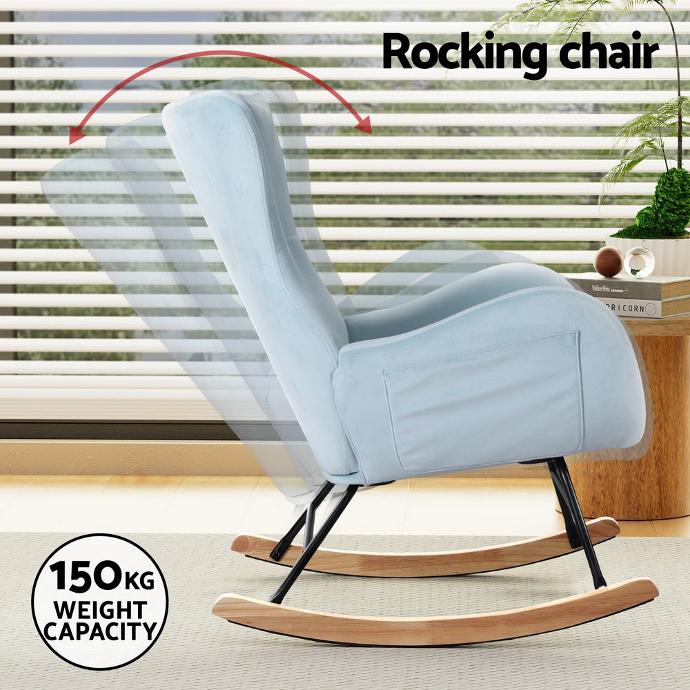 Rocking Chair Armchair Pillow Velvet Blue