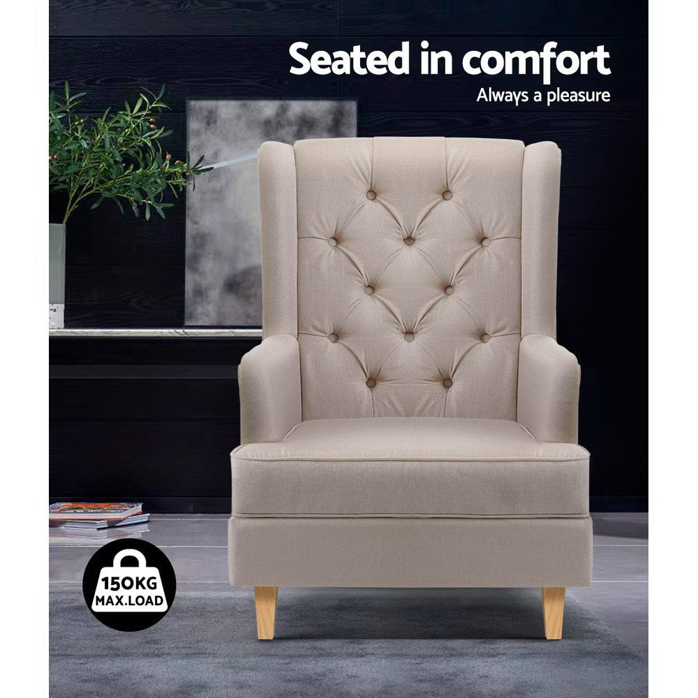 Rocking Chair Armchair Linen Fabric Beige Gaia