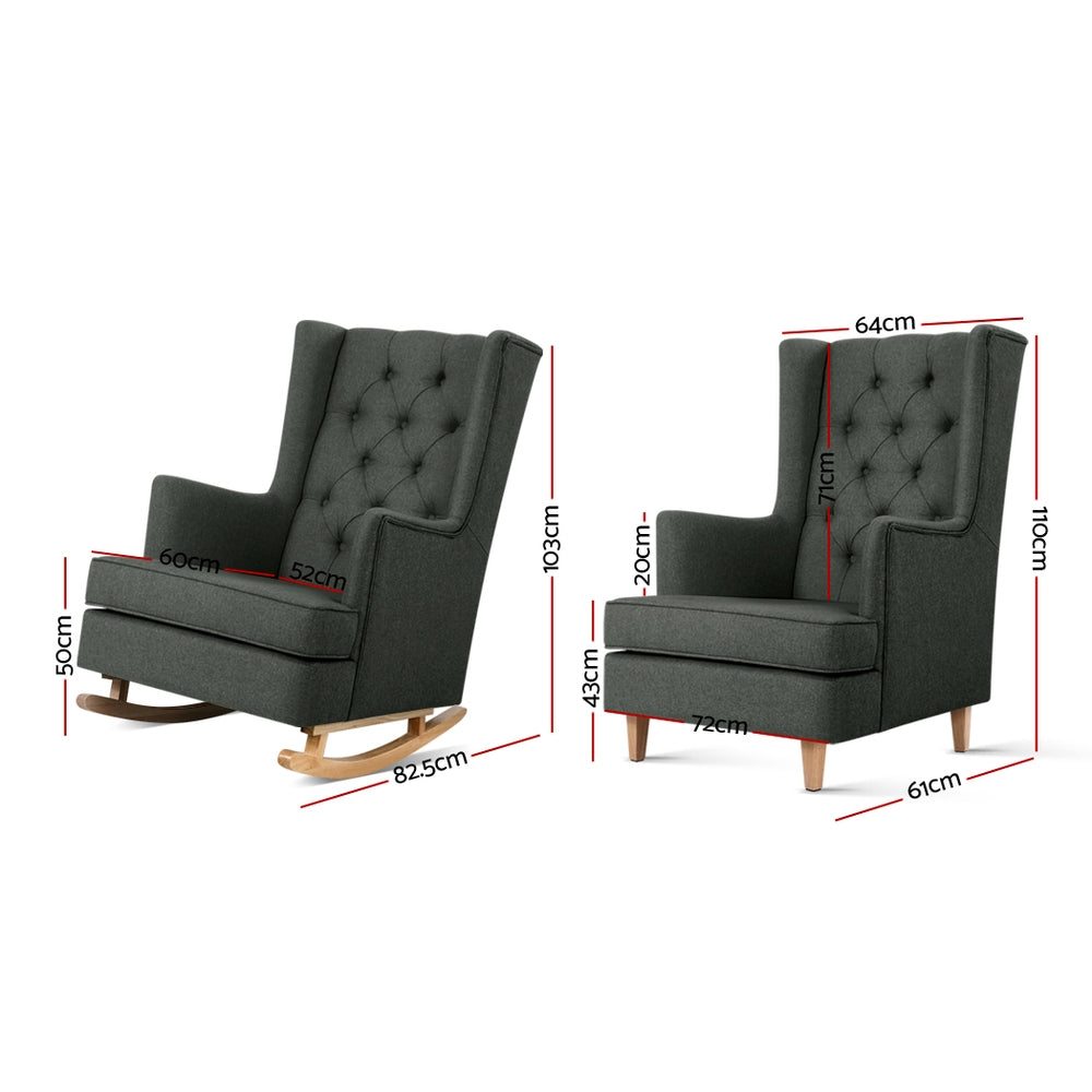 Rocking Chair Armchair Linen Fabric Charcoal Gaia