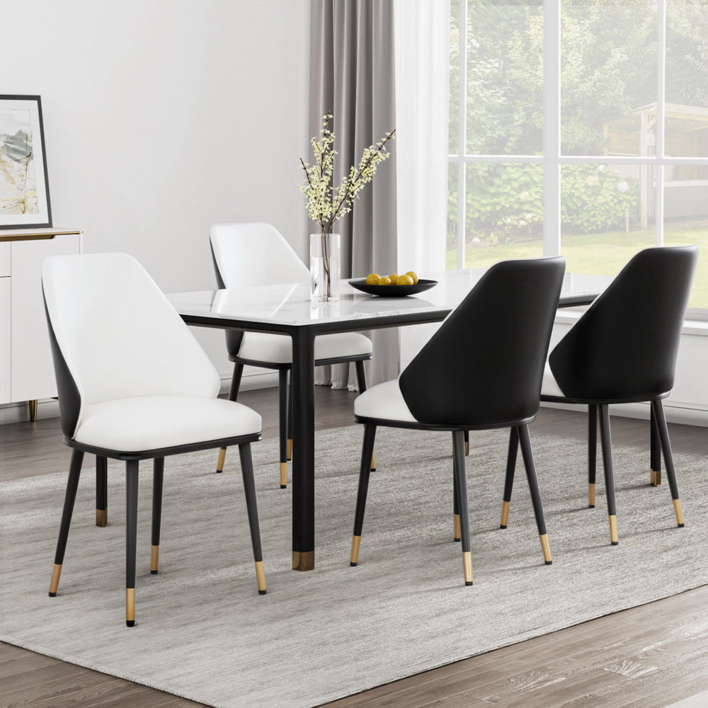 Dining Chairs Set of 4 Leather Seat Beige and Black
