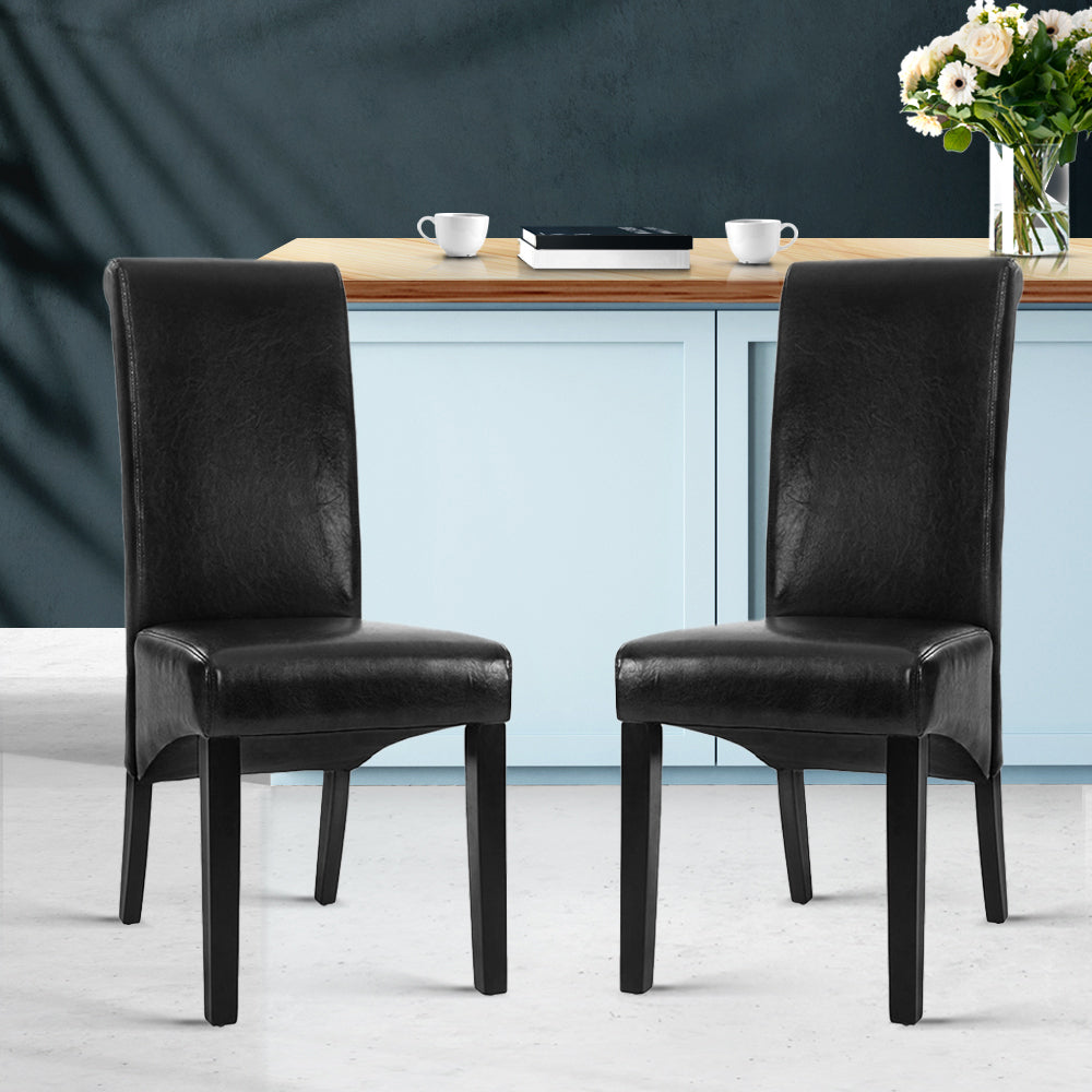 Dining Chairs Set of 2 Leather Parsons Chair Black