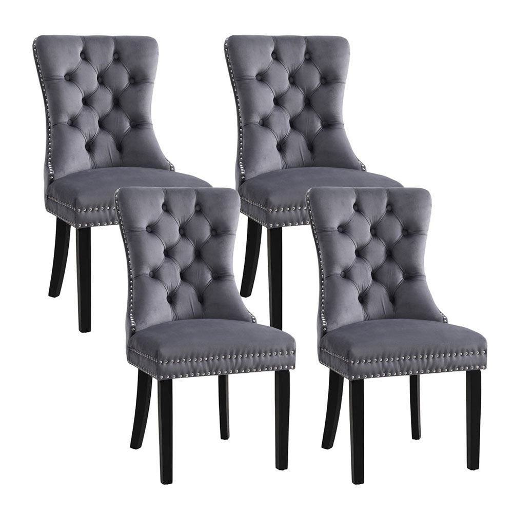 1 Set of 4 Dining Chairs Grey Velvet